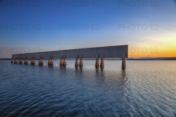 Nechranice Dam in Czech Republic. .Water surface has an extention of 1338 ha. Except of this, it is a dam with longest strewed pier in Central Europe, measuring 3280 m