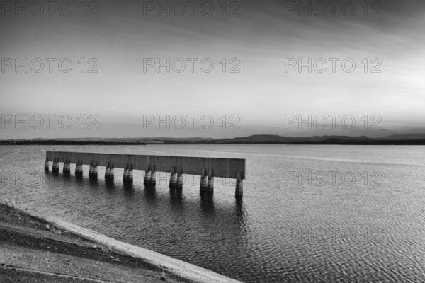 Nechranice Dam in Czech Republic. .Water surface has an extention of 1338 ha. Except of this, it is a dam with longest strewed pier in Central Europe, measuring 3280 m