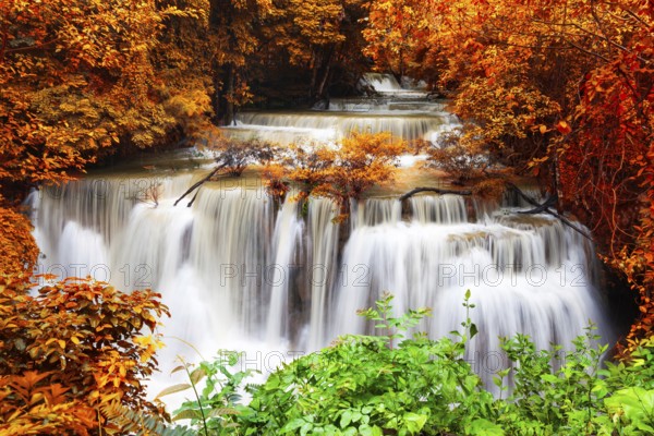 View of waterfalls in Thailand in rainy season