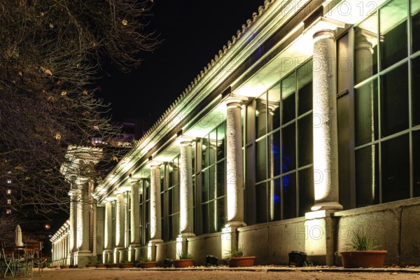 Madrid, Spain, December 5, 2019: Royal Botanical Garden of Madrid illuminated during Christmas time. A luminous fairytale landscape with Christmas light shows