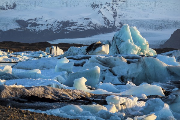 View of Jokulsarlon glacial lake on a summer evening, Iceland