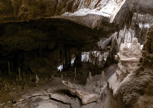 Porto Cristo, Spain, 23 January, 2024: view of the rock formations inside the Cuevas del Drach in eastern Majorca