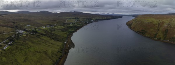 Loch Harport, drone shot, Isle of Skye, Scotland, Great Britain