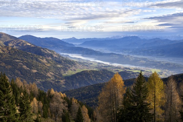 View from the Bergfriedhütte towards Lake Millstätter See, Carinthia, Austria