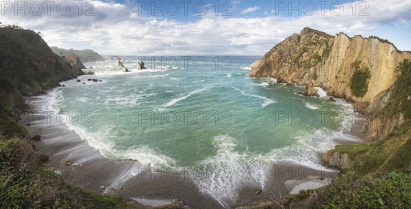Idyllic coastline panorama landscape in Cantabric sea, Playa del silencio, (silence beach) Asturias, Spain