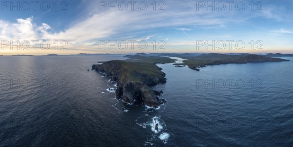 Aerial panorama landscape of the Bray Head cliffs on Valentia Island at dusk