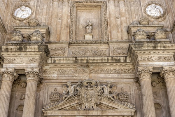 The magnificent entrance to the Cathedral Encarnación de Almería (Cathedral of the Encarnación of Almería) Catholic cathedral in Gothic and Renaissance style, Almería, Province of Almería, Andalusia, Spain