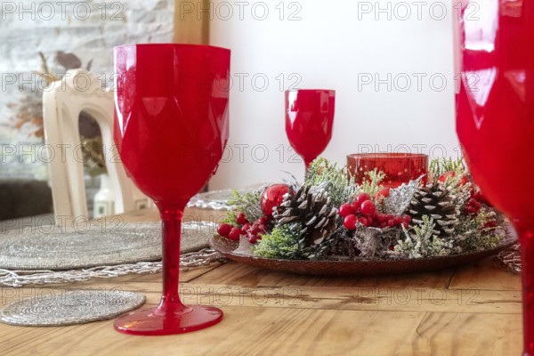 Christmas Table Setting. Holiday Decorations. Decor for New Year Celebration