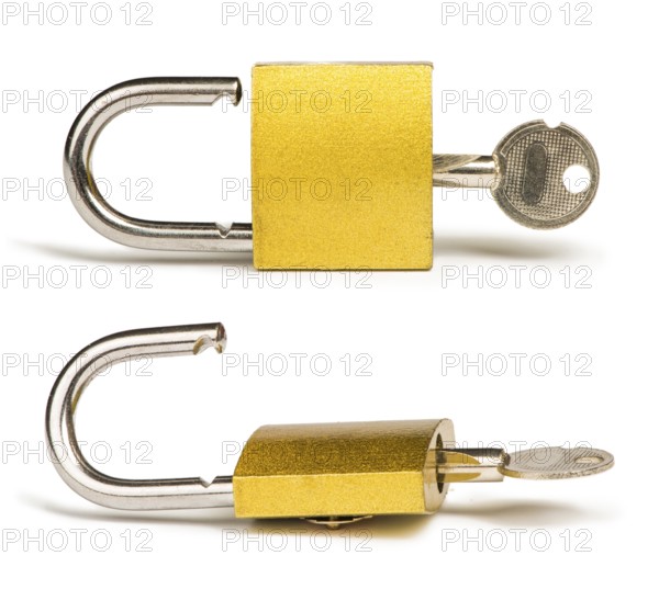 Yellow padlock and keys isolated studio shot