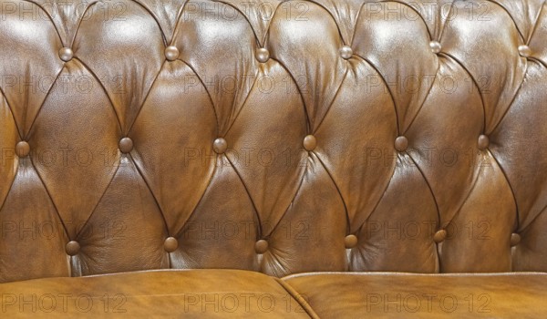 Brown leather sofa backrest upholstery pattern