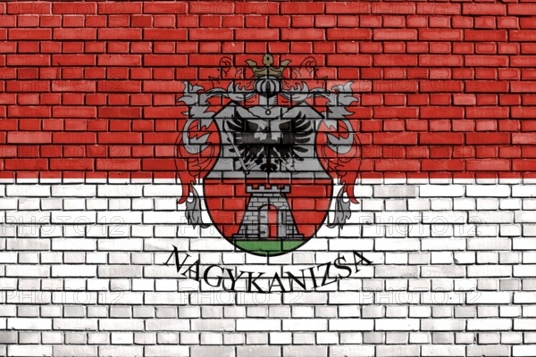Flag of Nagykanizsa painted on brick wall