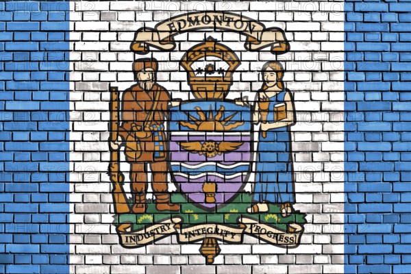 Flag of Edmonton painted on brick wall