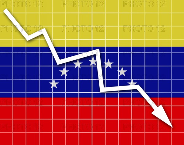 The Venezuelan flag and arrow graph going down