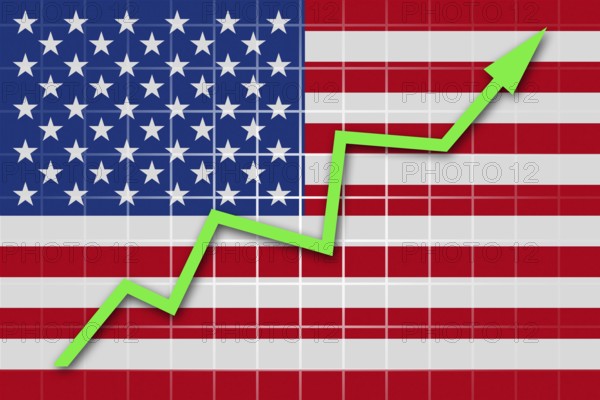 The USA flag and arrow graph going up