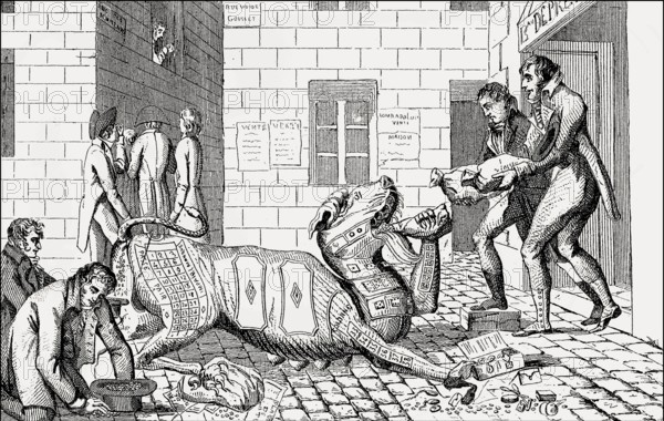 Caricature on gambling obsession, 18th Century