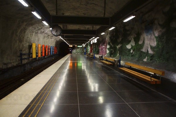 Fragment of the interior of the Tensta metro station in Stockholm