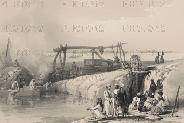 Scene on the Sutlej River, near Pakpattan in the Punjaub, now Pakistan, First Anglo-Afghan War, sketch by James Atkinson, 1840