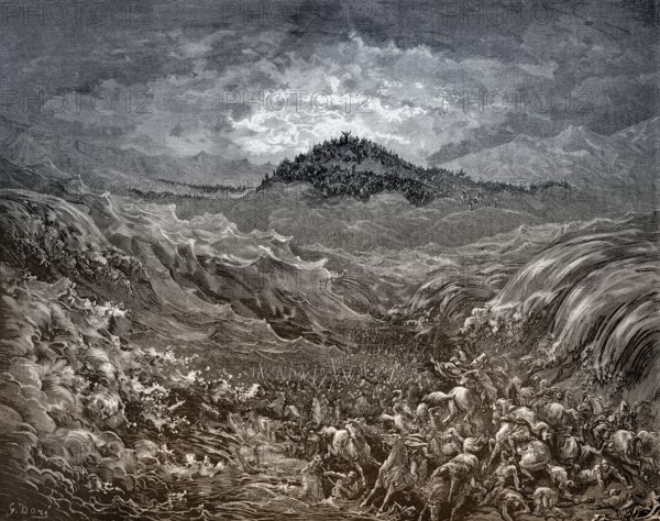 The Egyptians Drowning in the Red Sea, woodcut by Gustave Doré