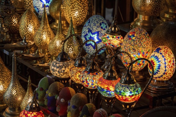 Impressions of typical Moroccan souks in the medina of Marrakech