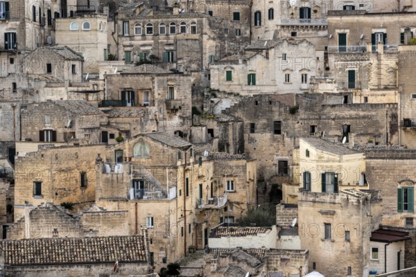 Famous residential dwellings in historic downtown Matera, Italy