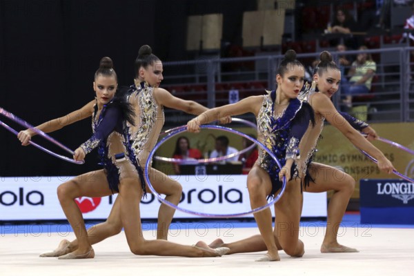 Sofia, Bulgaria - 15 September, 2018: Team Estonia performs during The 2018 Rhythmic Gymnastics World Championships. Group tournament