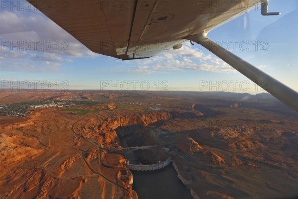 Magnificent Glenn ?anyon Dam on a sunset, photographed from the plane