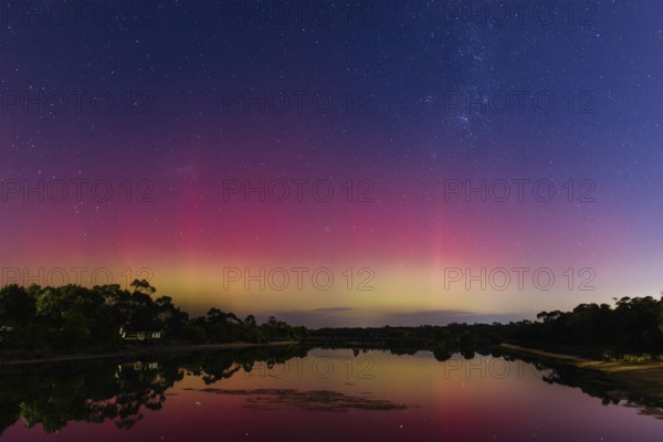MELBOURNE, AUSTRALIA, AUGUST 12: Increased solar activity results in the Aurora Australis being visible in southerly areas of Australia. This image taken from near Blind Bight in Melbourne, Australia on August 12 2024
