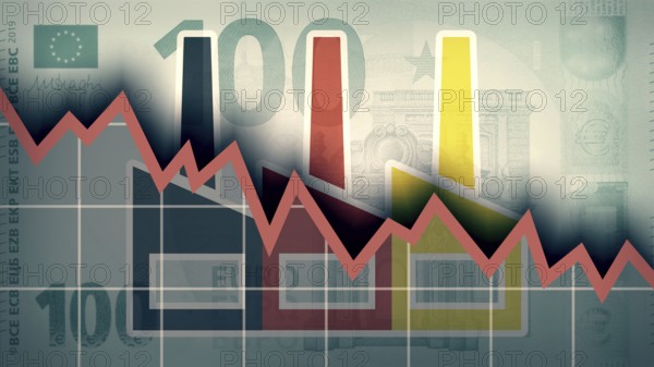 Symbolic image on the topic of negative trend, decline, profit slump, negative growth, etc. of the German economy