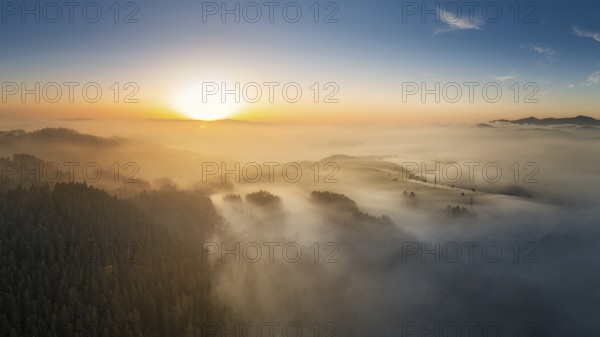 Fog at sunrise near the village of Chmelnica near Stara Lubovna in Slovakia