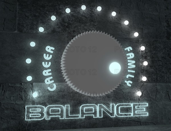Balance adjust between career and family. regulator with neon shine scale. 3D rendering