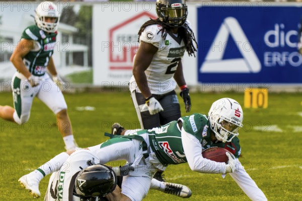 German Football League, Quarterfinal Game: Schwäbisch Hall Unicorns, Berlin Rebels in the Optima Sportpark in Schwäbisch Hall Germany on 23. 09. 2023, Schwäbisch Hall Unicorns, WR # 5 Tyler Rutenbeck