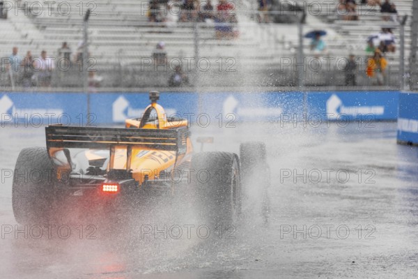 INDYCAR Series driver, FELIX ROSENQVIST (6) of Varnamo, Sweden, travels through the turns during a wet and dangerous practice session for the Big Machine Music City Grand Prix at Streets of Nashville in Nashville TN