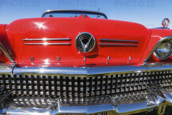 Front of a red classic American car
