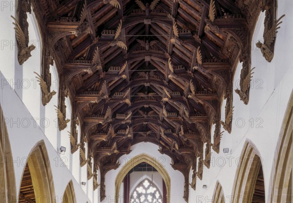 March, St Wendreda, double beam ceiling with angels