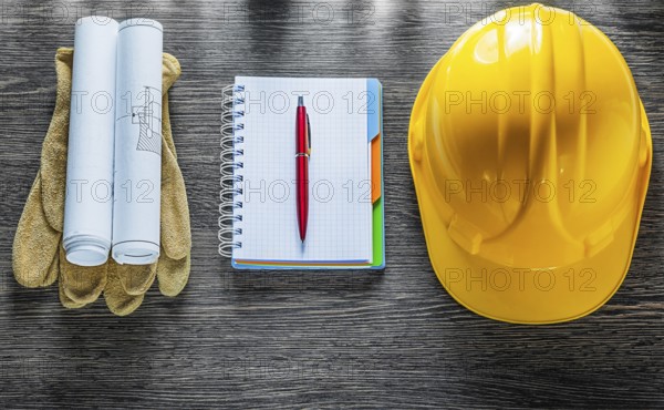 Protective gloves construction plans safety cap notebook pen