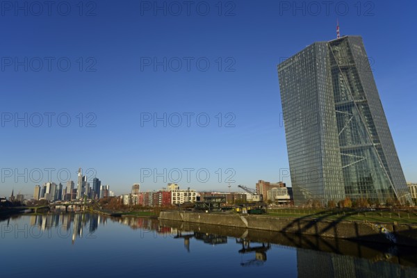 Skyline of the banking district and ECB, European Central Bank, Frankfurt am Main, Hesse, Germany
