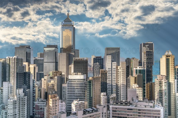The amazing view of Hong-Kong cityscape full of skyscrapers from the rooftop