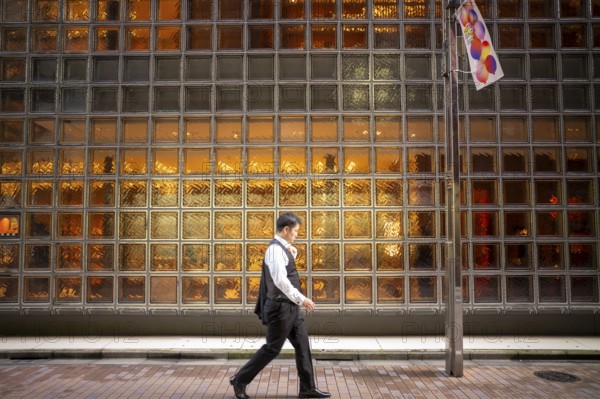 Hermes shop by Renzo Piano high-rise building Workshop, glass block tower block, Ginza, Tokyo, Japan