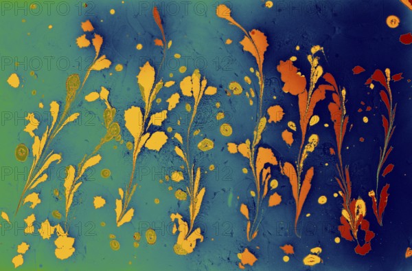 Beautiful abstract art of Ebru marbling painting techniques on water with acrylic paints
