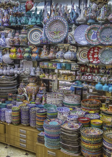 Colorful ceramics for sale on the Grand Bazaar at Istanbul