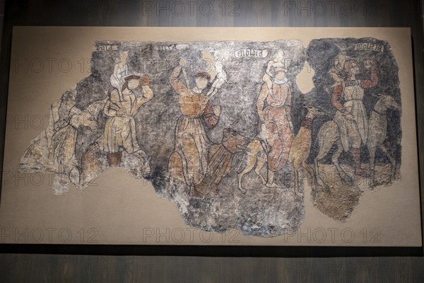 Seven deadly sins, Sieso wall paintings, 16th century, fresco torn off and transferred to canvas, come from the church of San Miguel Arcangel in Sieso, Diocesan Museum of Jaca, Huesca, Spain