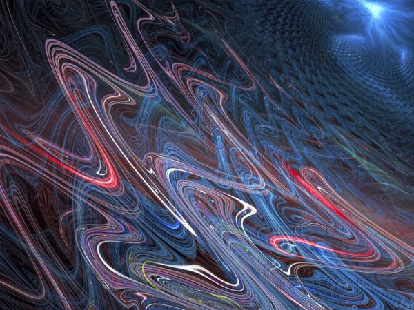 Wavy technology fractal background - abstract computer-generated image. Digital art: colored waves like tunnel or way to light. Esoteric or sci-fi concept background