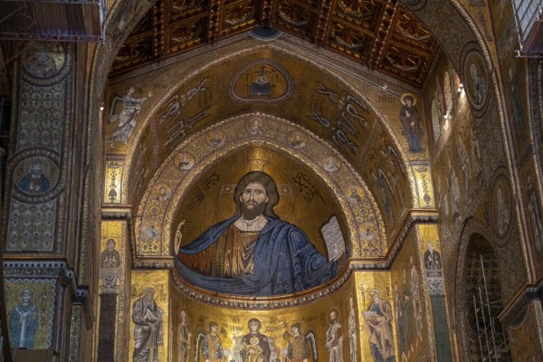 Monreale, Italy, July 18, 2023: Interior of Monreale Cathedral, a Catholic church and UNESCO world heritage site