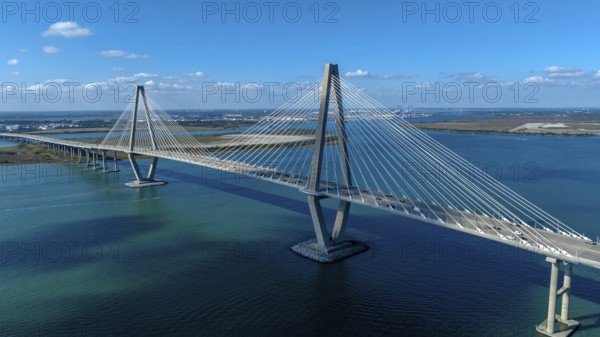 Aerial View of the Arthur Ravenel Jr. Bridge over the Cooper River in South Carolina, USA
