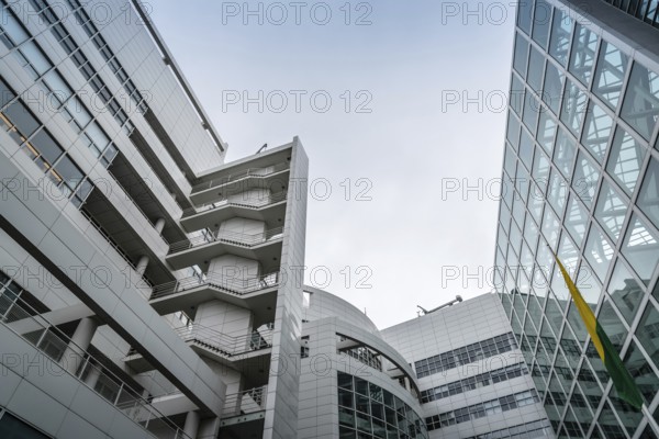 The Hague, The Netherlands, August 7, 2016: The Hague City Hall. It was designed by American architect Richard Meier. Low angle view
