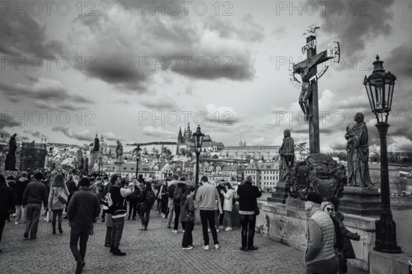 PRAGUE, CZECHIA - MARCH 25, 2023: historical Charles Bridge