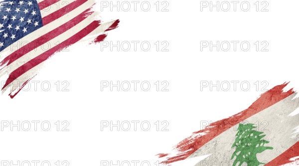 Flags of USA and Lebanon on white background
