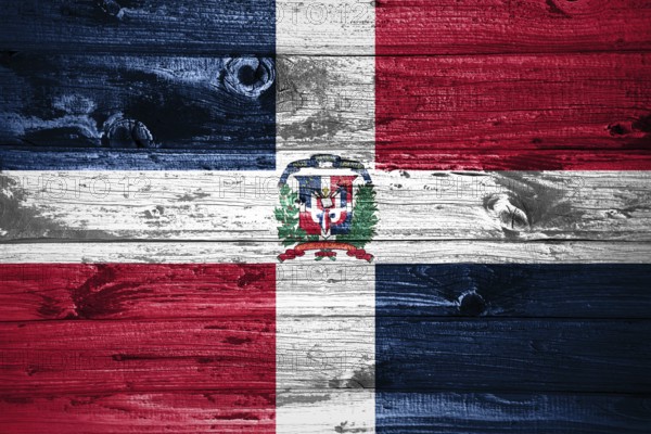 Dominican Republic flag on wooden planks background wood flag