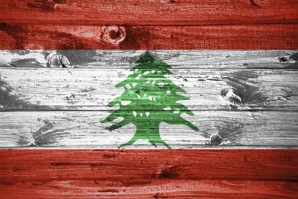 Lebanon flag on wooden planks background wood flag