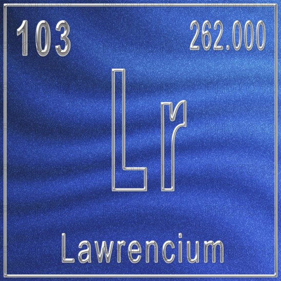 Lawrencium chemical element, Sign with atomic number and atomic weight, Periodic Table Element